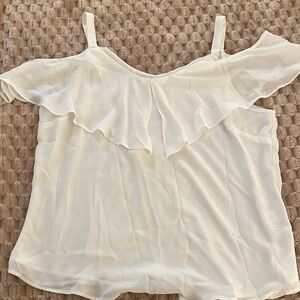 New York & Company White Ruffle Blouse